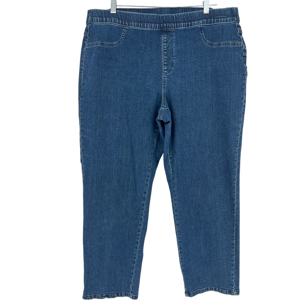 Karen Scott Pull On Denim Pants Women 1X Blue Stretch Faux Pocket Casual Jeans